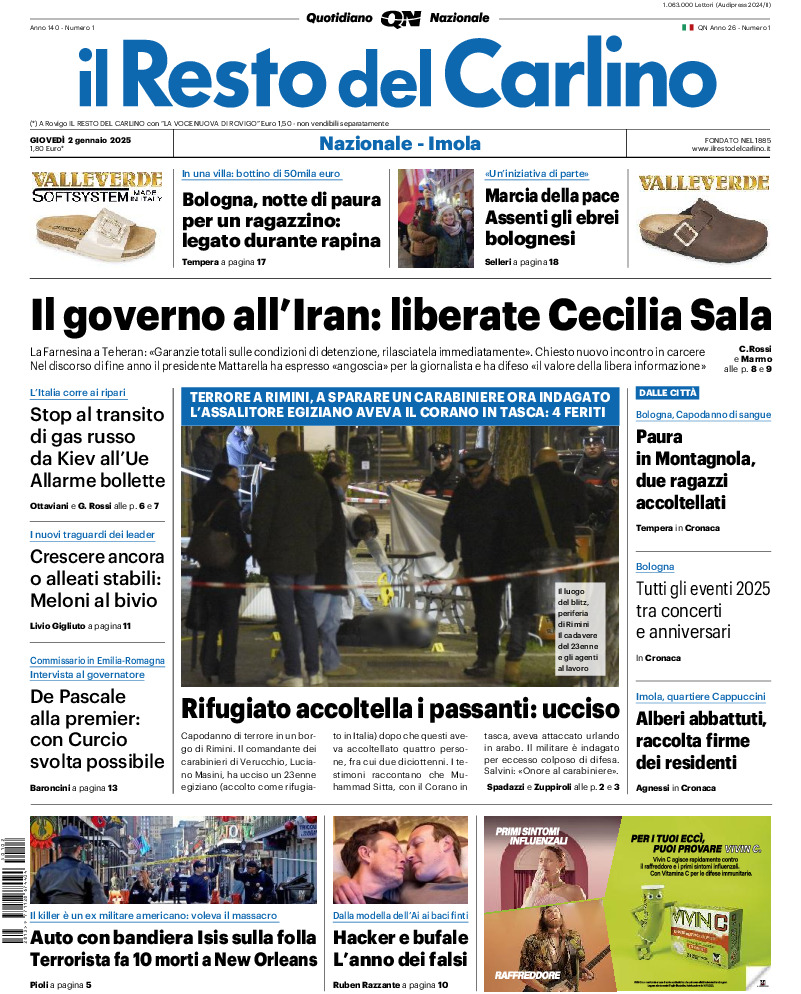 Prima-pagina-il resto del carlino-edizione-di-oggi-20250102